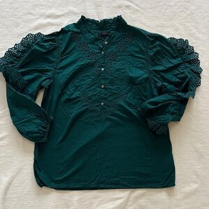 J. Crew Dark Green Lace Blouse